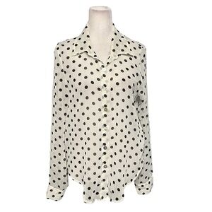 About A Girl Sheer Polka Dot Button Up Blouse Size Small